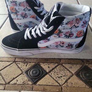 Vans Skateboard shore Floral Suede Hi Top Teal Black Skate Sneakers 500714